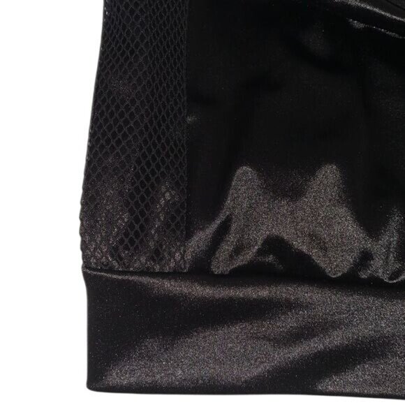 Heart & Hips Black Shiny Cropped Tank Top With Mesh Panels & Adjustable Straps - - Picture 5 of 7